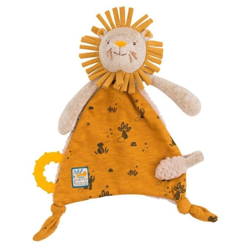 Paño para abrazos Moulin Roty con cadena para chupete Lion Sous Mon Baobab